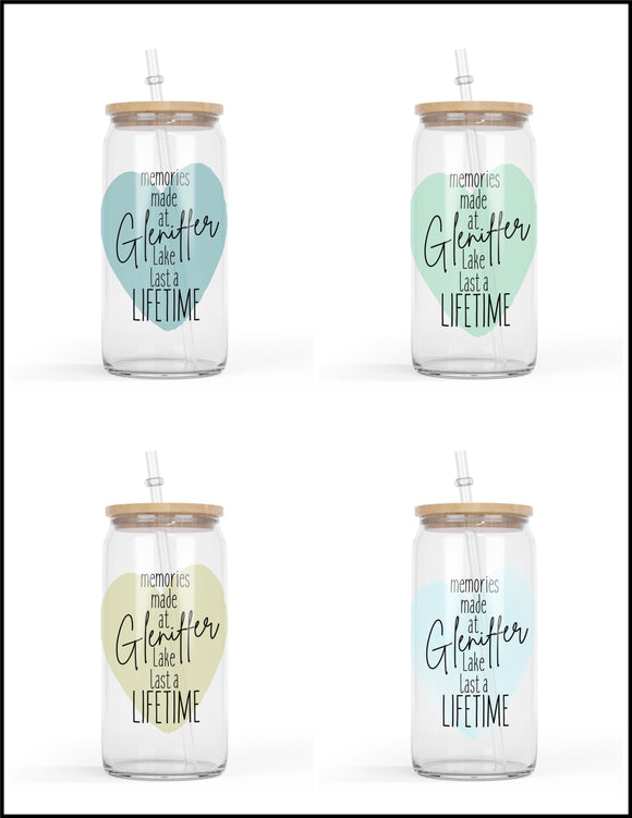 Glass Jar Style Patio Set of 4 Memories Made At Gleniffer Lake Clear Darks