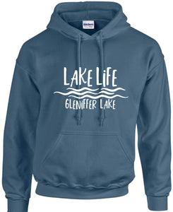 Lake Life Gleniffer Lake Hoodie Indigo Full logo