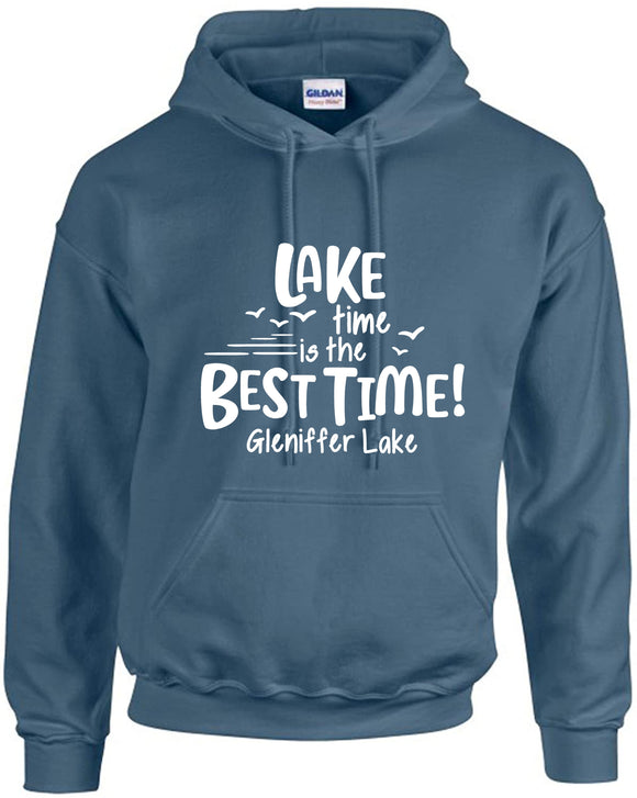 Lake Time Is The Best Time Hoodie Indigo Blue Full Logo