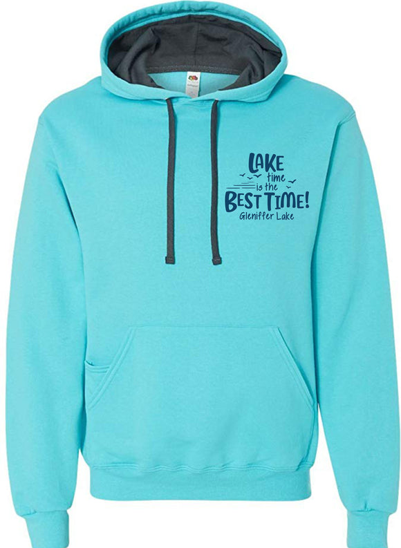 Lake Time Is The Best Time Hoodie Scuba Blue Sm Logo