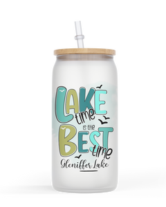 16oz Glass Jar Style Drinkware Clear or Frosted Lake Time Is The Best Time