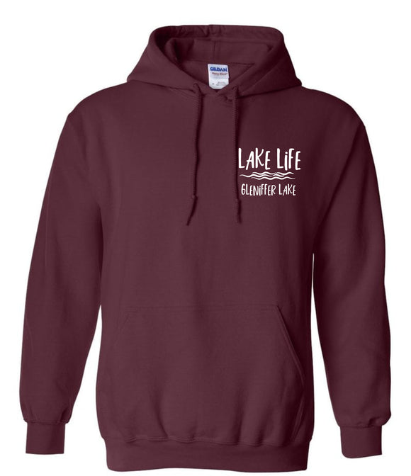 Lake Life Gleniffer Lake Hoodie Maroon Sm Logo