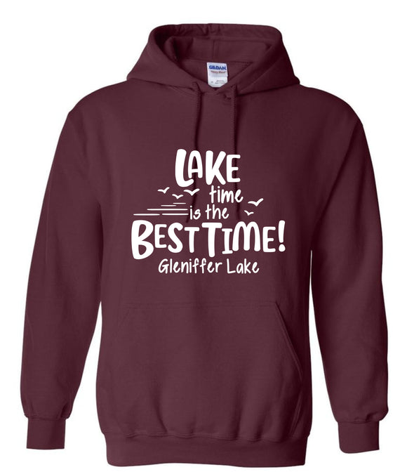 Lake Time Is The Best Time Hoodie Maroon Full Logo
