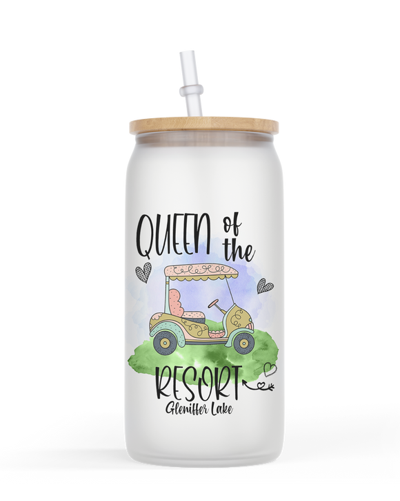 16oz Frosted or Clear Glass Jar Drinkware Queen Of The Resort