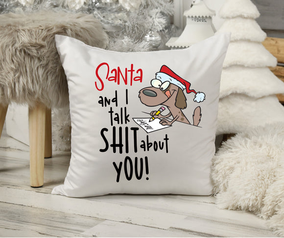 Christmas Throw Pillow Santa and I Talk Shit About You